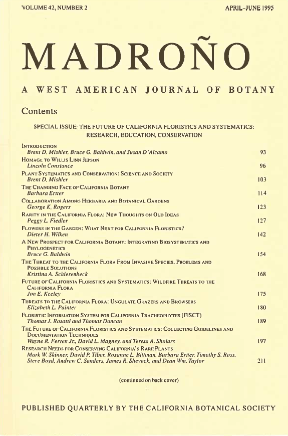 Cover of Madrono Special Issue: The Future of California Floristics and Systematics: Research Education, Conservation