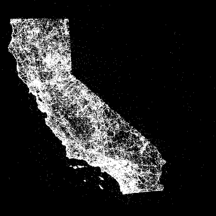 colored dot density map of California georeferences